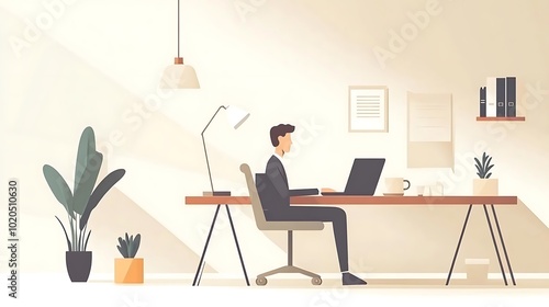 Man working at a desk in a minimalist office