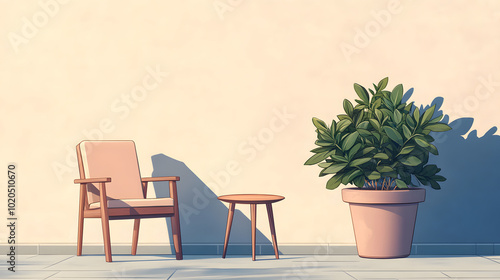 Minimalist Patio Design: A Cozy Chair and Potted Plant