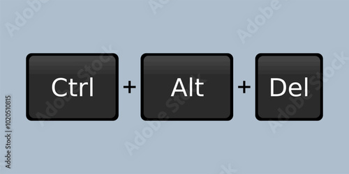 Computer keyboard hotkey combination. System key shortcut for restart or reboot - Ctrl Alt Del.