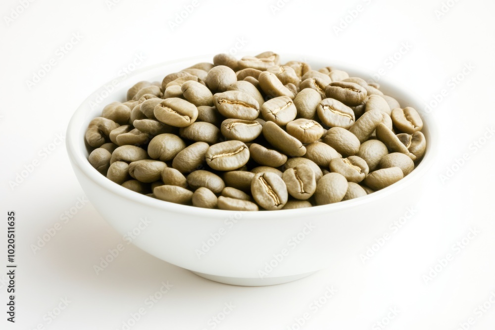 A close-up of a bowl filled with unroasted green coffee beans ready for roasting A close-up of a bowl filled with unroasted green coffee beans ready for roasting