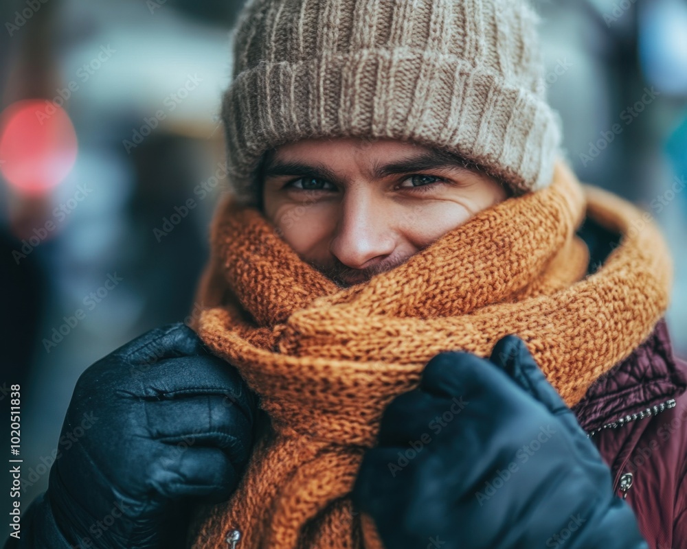 A man wrapped in a warm scarf A man wrapped in a warm scarf