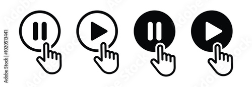 Play and Pause Button Click Icon, Vector Illustration
