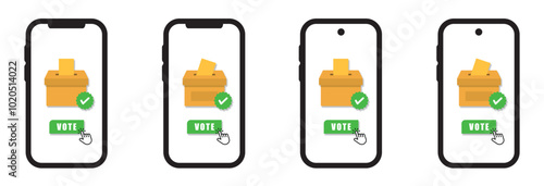 Phone with vote button set icon, vector illustration