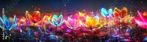 Colorful glowing flowers in a vibrant display photo