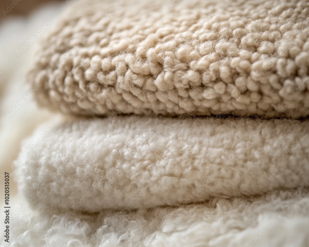 A stack of cozy winter wool fabrics in different textures and colors