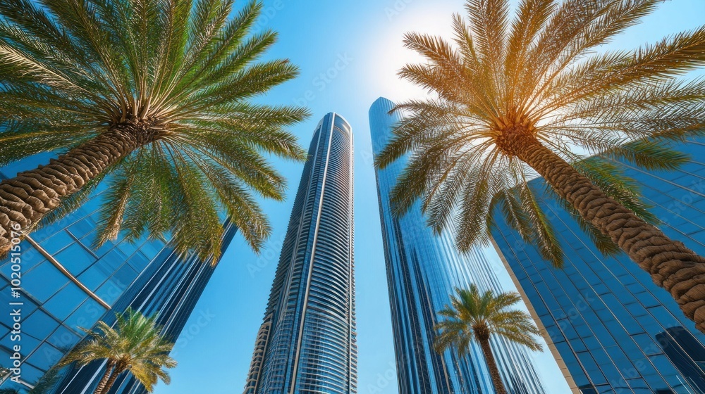 Fototapeta premium Palm Trees and Skyscrapers in Dubai