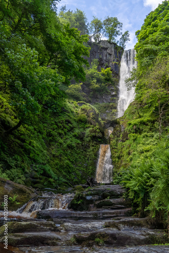 Pistyll Rhaeadr waterfall in full flow photo