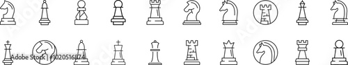 Chess Outline Sign Collection. Editable Stroke. Perfect for Infographics, Articles, Books, Flyers, Banners