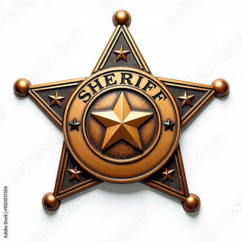 Sheriff golden star isolated on white background. Sheriff badge