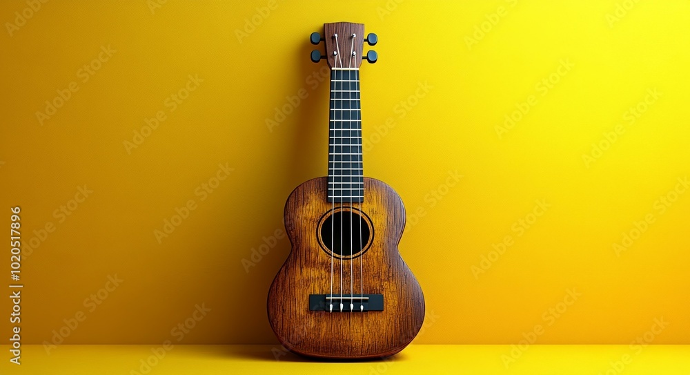 Fototapeta premium Acoustic Ukulele on Yellow Wall