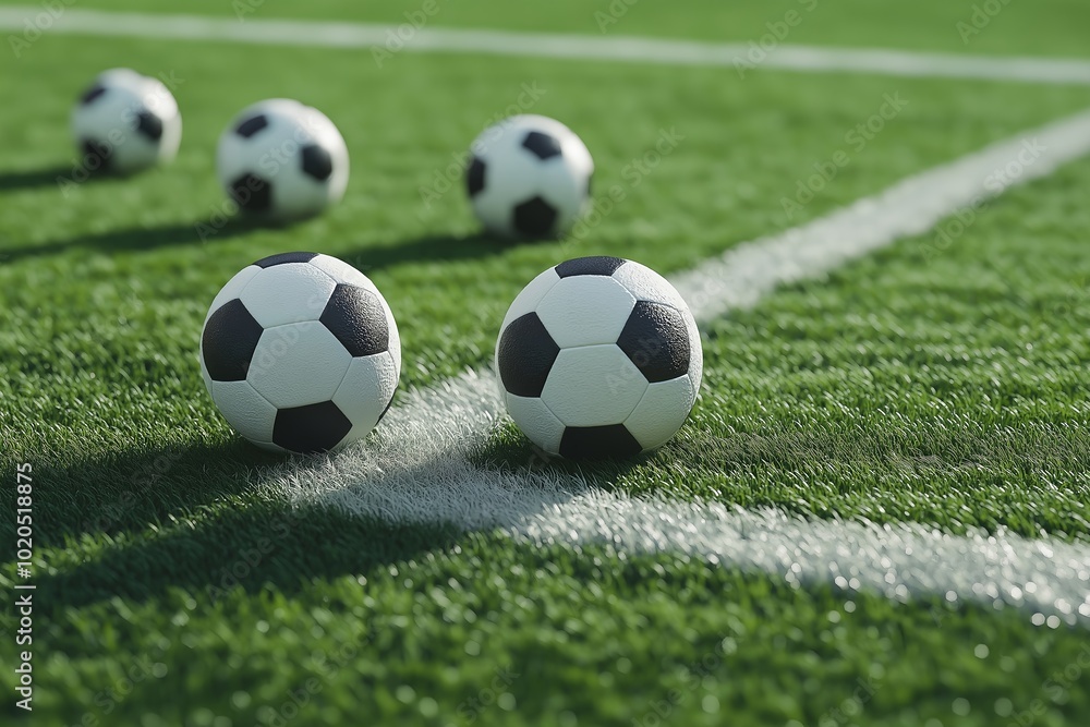 Soccer Balls Sitting on the Corner of the Soccer Field, Soccer Tournament Photo Soccer Balls Sitting on the Corner of the Soccer Field, Soccer Tournament Photo