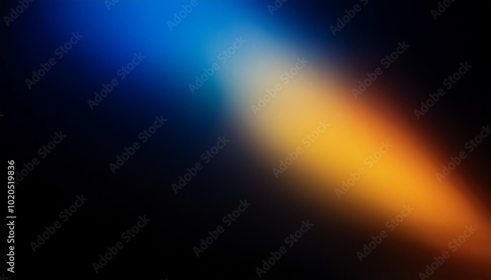 © GTNA73 - Defocused blue yellow orange radiance soft texture on dark black abstract empty space background. Neon blur glow. Color light overlay. Copy space.