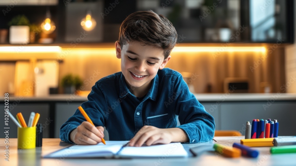 The Boy Writing In Notebook The Boy Writing In Notebook