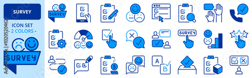 Icons in two colors about survey