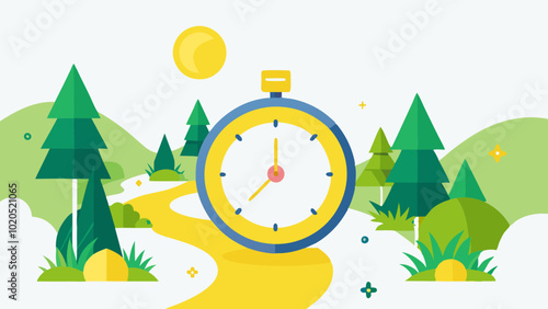 Time Concept with Nature Landscape and Clock Illustration