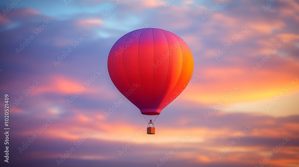 Hot Air Balloon Floating Over Sunset Sky Hot Air Balloon Floating Over Sunset Sky