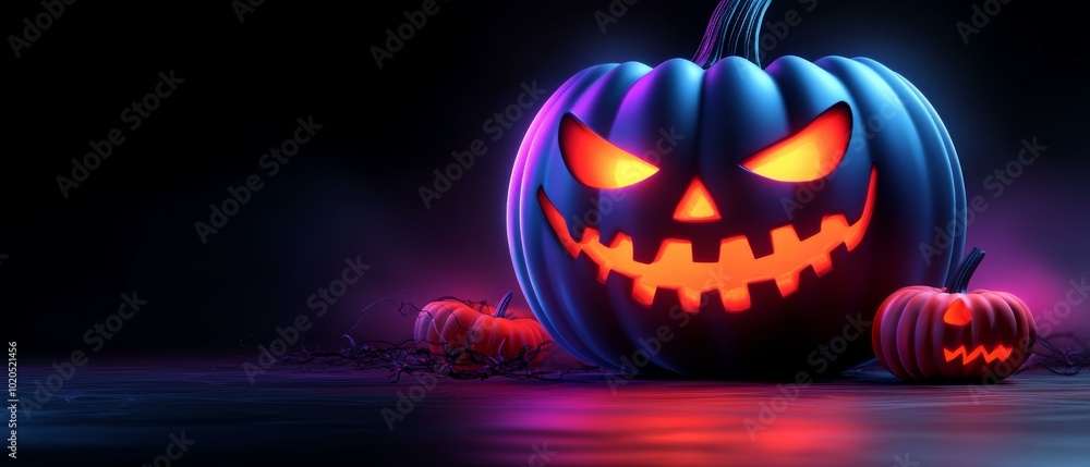 Halloween Pumpkin with Frightening Expression Halloween Pumpkin with Frightening Expression