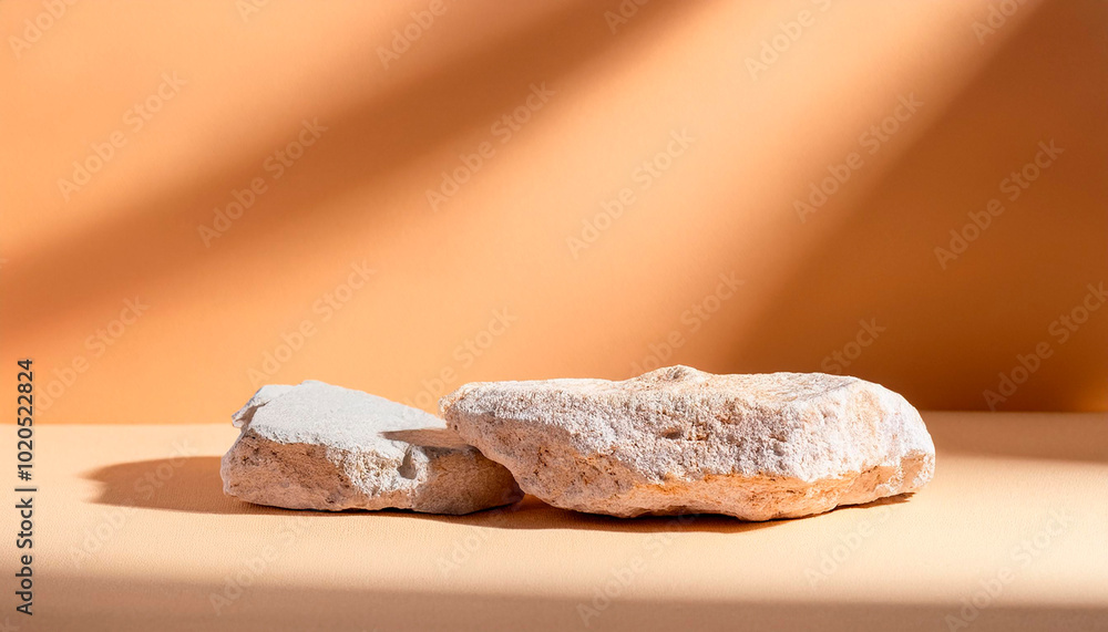 Blank product podium. Minimal scene mockup with beige stone, product podium with copy space, promotions, cosmetic product showcases. copy space