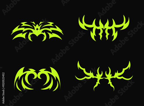 Abstract neo tribal element. Set of neo tribal shape. Aesthetic y2k cyber gothic style. Vector illustration.