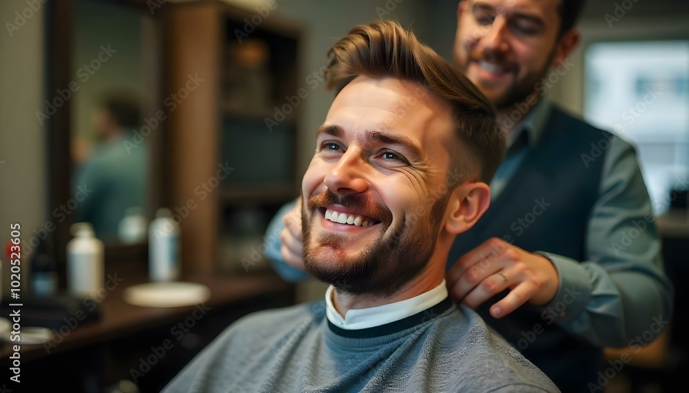 Obraz premium Man in a barbershop having his hair cut