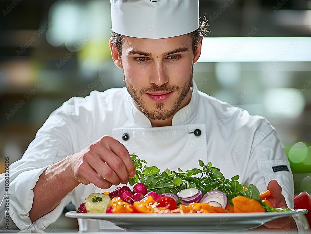 Professional Chef Preparing Fresh Ingredients in Kitchen Professional Chef Preparing Fresh Ingredients in Kitchen