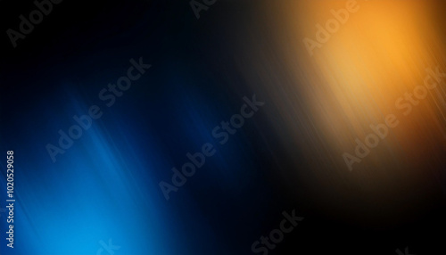 Defocused blue yellow orange radiance soft texture on dark black abstract empty space background. Neon blur glow. Color light overlay. Copy space.