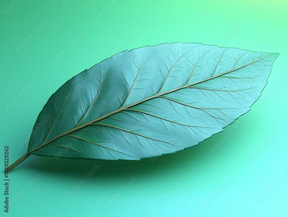 Single Green Leaf with Veins