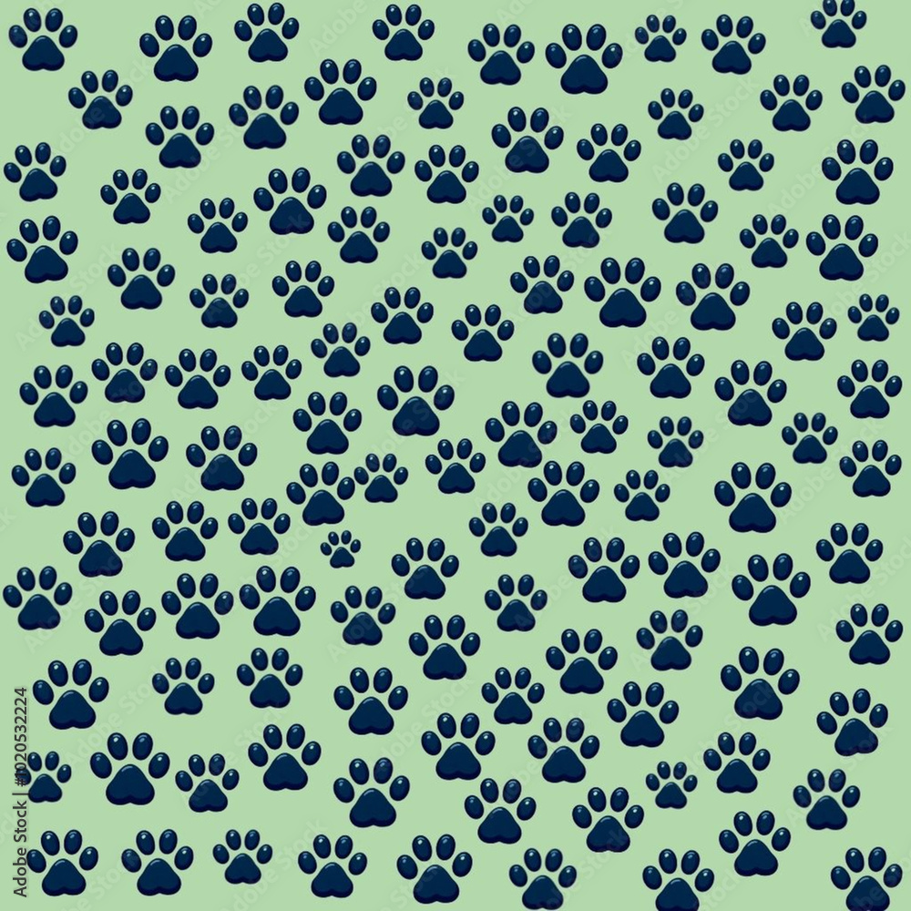 A Beautiful Image of Dog Paw Print Pattern on a Green Background A Beautiful Image of Dog Paw Print Pattern on a Green Background