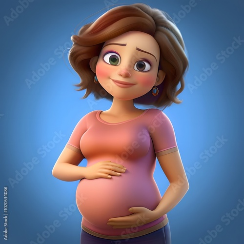 3D Cartoon character pregnant woman