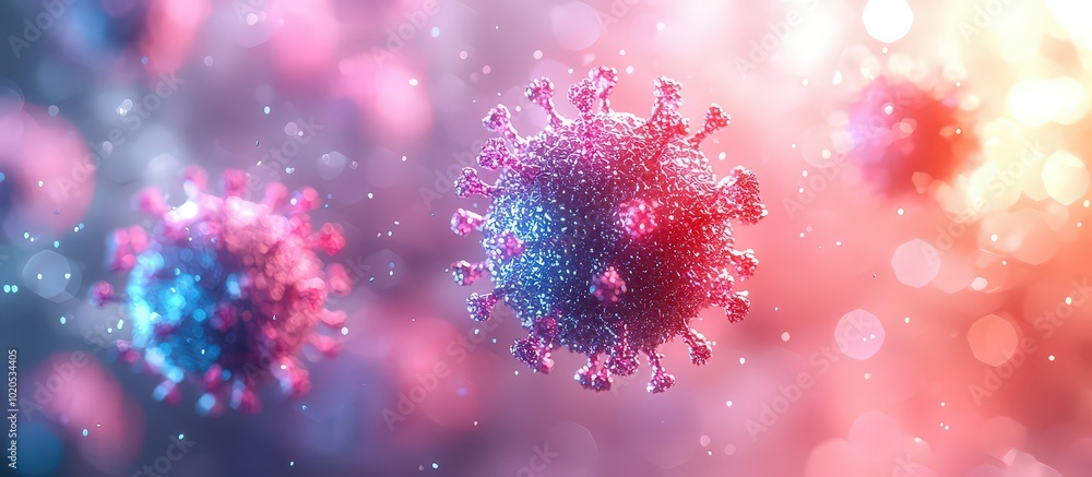 small shiny pink and blue corona virus with blurred background. small shiny pink and blue corona virus with blurred background.