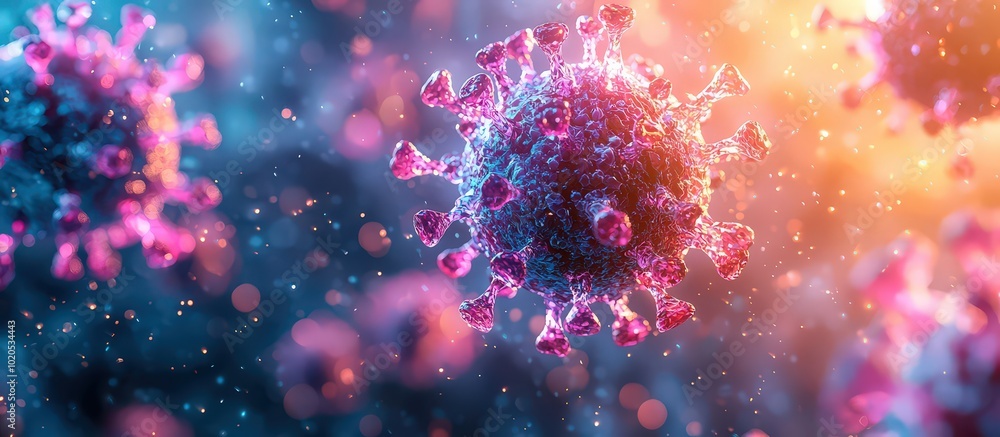 small shiny pink and blue corona virus with blurred background. small shiny pink and blue corona virus with blurred background.