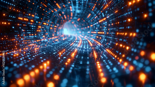 Conceptual representation of digital world in abstract beauty. Countless digital dots and symbols show flood of data circulating in world