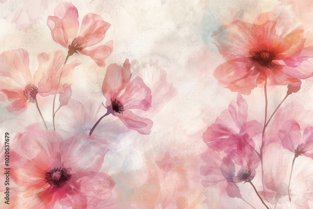 Delicate watercolor flowers bloom in soft pink and peach hues, bringing a calm and soothing ambiance to any space. Generative AI Delicate watercolor flowers bloom in soft pink and peach hues, bringing a calm and soothing ambiance to any space. Generative AI