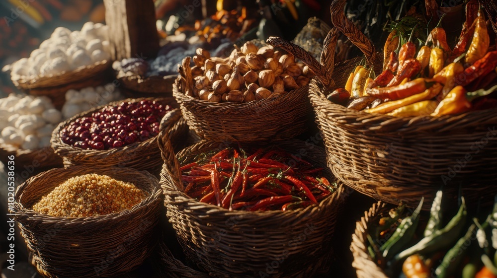 Fototapeta premium Baskets filled with various fruits and vegetables