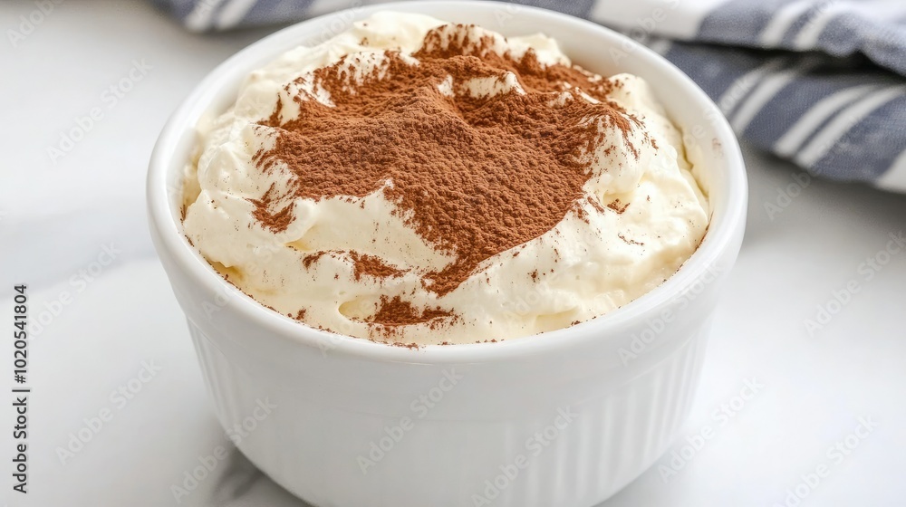 A beautifully arranged top view of a tiramisu cake, showcasing its layered structure and creamy mascarpone frosting. The dusting of cocoa powder adds an elegant touch to this delightful dessert. A beautifully arranged top view of a tiramisu cake, showcasing its layered structure and creamy mascarpone frosting. The dusting of cocoa powder adds an elegant touch to this delightful dessert.