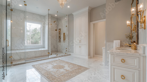 Luxurious Marble Bathroom Design with Elegant Gold Accents and Modern Features for a Serene Spa-Like Experience
