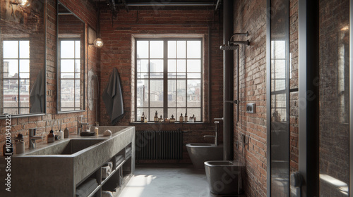 Wallpaper Mural A Modern Industrial Bathroom Design: Embracing Raw Materials and Natural Light for a Unique Urban Retreat Experience Torontodigital.ca