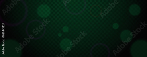 Abstract green bokeh light effect with glowing particles on transparent background. Blurred circles in dark atmosphere photo