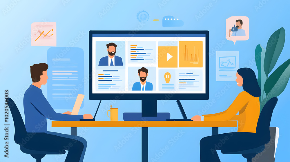 Business people in a virtual team meeting on a video conference call