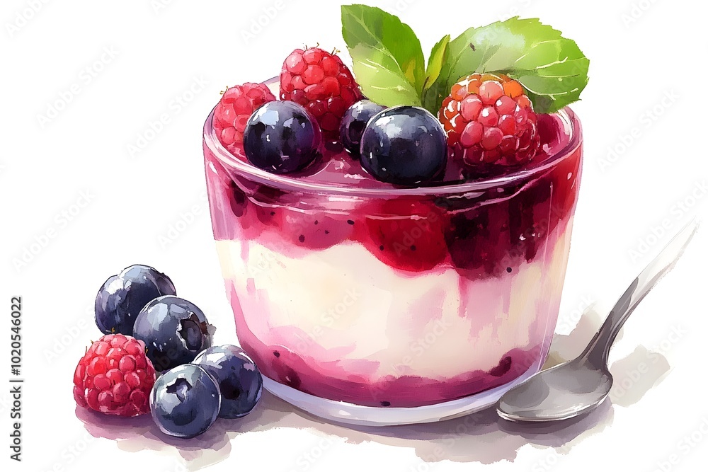 Yogurt with Fresh Berries on Transparent White Background Yogurt with Fresh Berries on Transparent White Background