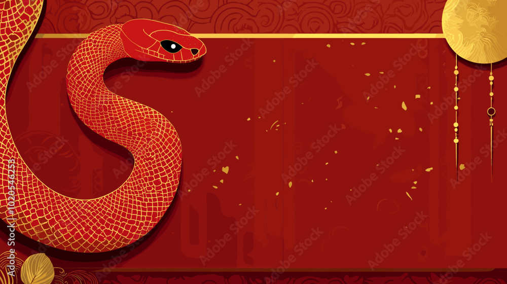 Chinese new year 2025 year of the Snake banner template. Red Snake illustration and design. Red traditional Chinese vector designs with snakes. Lunar new year concept, geometric modern vector design Chinese new year 2025 year of the Snake banner template. Red Snake illustration and design. Red traditional Chinese vector designs with snakes. Lunar new year concept, geometric modern vector design