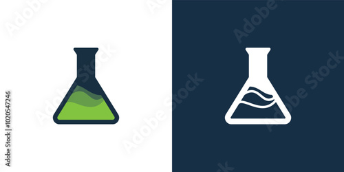 Laboratory beaker logo. Lab flask logo.