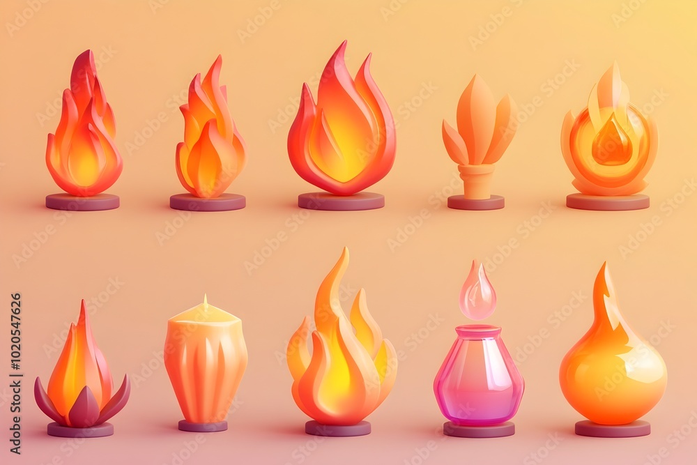 Vibrant 3D Flame Icons and Objects in Cartoon Style on Transparent Background Vibrant 3D Flame Icons and Objects in Cartoon Style on Transparent Background
