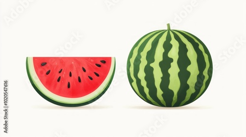 Watermelon Slice and Whole Fruit