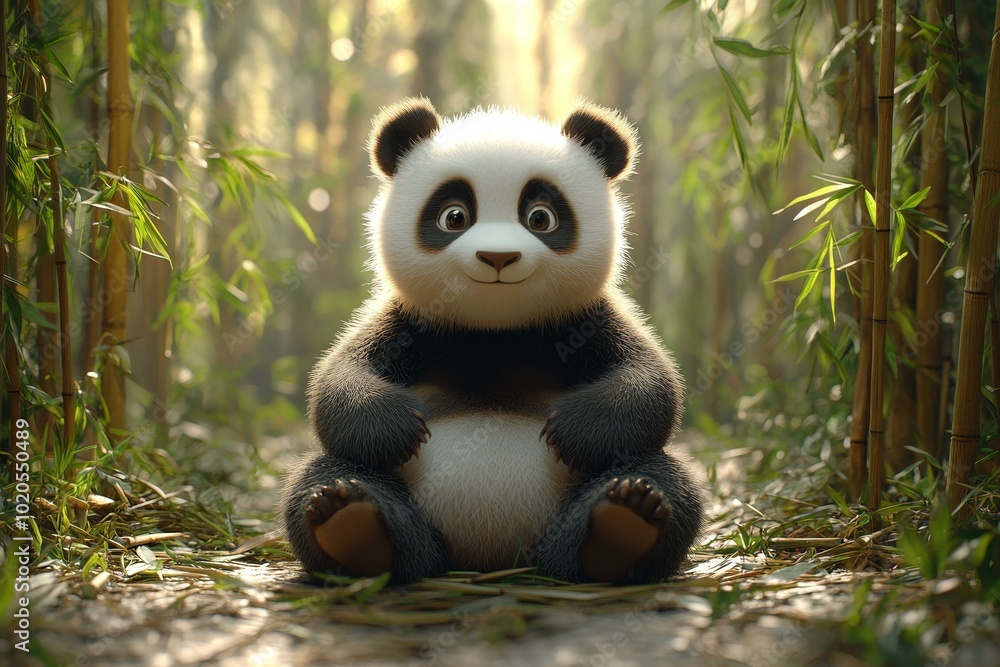 Obraz premium Adorable Panda Bear in Bamboo Grove