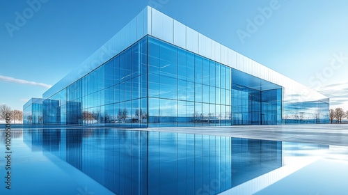 Modern Glass Building Reflecting in a Pool