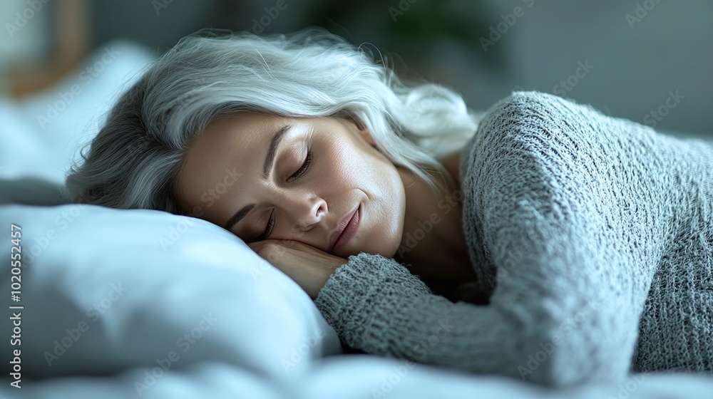 peaceful and attractive mature woman sleeping alone in her bed, enjoying a quiet and restful sleep in a cozy and serene bedroom that reflects comfort and tranquility at night peaceful and attractive mature woman sleeping alone in her bed, enjoying a quiet and restful sleep in a cozy and serene bedroom that reflects comfort and tranquility at night