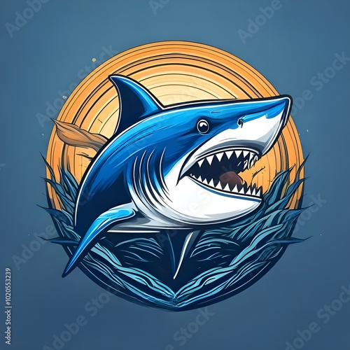 An artistic shark logo design with fluid curves and a vibrant color palette, embodying the essence of marine life. photo