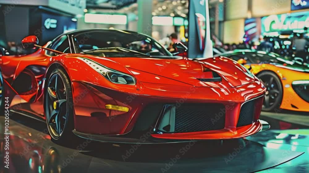 Sports car at a car exhibition. Sports car at a car exhibition.