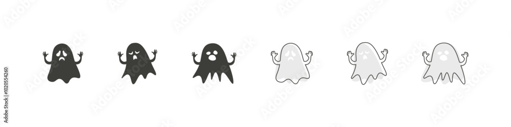 Ghost Cartoon Vector Icons Set. Cartoon ghosts in various expressions and poses Ghost Cartoon Vector Icons Set. Cartoon ghosts in various expressions and poses
